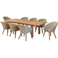 MERXX Garten-Essgruppe »Arrone«, (Set, 9-tlg., Tisch doppelt ausziehbar: 100x 180/220/260x 75 cm), Sesselbeine aus Akazienholz, Beine 9x9 cm, Tischplatte 3 cm