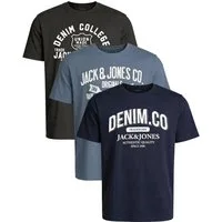 Jack & Jones Print-Shirt Bequemes Slimfit Shirt (Spar-Set, 3er-Pack) in Unifarbe mit Print