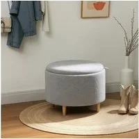 HOMCOM Sitzhocker mit Klappdeckel, Holzbeine (Hocker, 1 St., Polsterhocker), für Wohnzimmer, Schlafzimmer, Grau, Ø56 x 42 cm