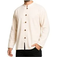PANASIAM Langarmhemd Fischerhemd Herren - Fisherman Shirt aus 100% Baumwolle ohne Kragen leichtes Sommerhemd mit Holzknöpfen - Langarmhemd auch Mittelalterhemd