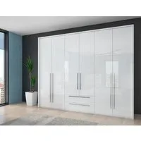 OTTO home Drehtürenschrank Piano, inklusive Rahmen und Beleuchtung, soft-close-Funktion (viele Breiten zur Auswahl, 226cm hoch, mit jeweils 2 Schubladen) beige oder weiß, UV lackiert, Hochglanzfronten, FSC-zertifiziert