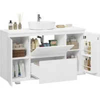 MSMASK Waschbeckenunterschrank Badezimmerschrank mit Schubladen, 90 x 30 x 60 cm, Weiß