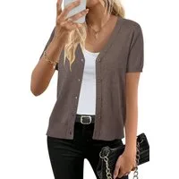 Arach&Cloz Cardigan Damen Wool Blend Strickjacke Kurz Cardigan V-Ausschnitt Strickmantel Knit Bolero mit Knopf