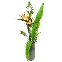 Kunstblume Strelitzie, I.GE.A., Höhe 105 cm, In Vase aus Keramik mit Bambus Dekoblätter und Gras