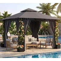 HOMALL Pavillon 300x300 Gartenpavillon mit Blumenkästen & Seitenteilen, UV-Schutz 50+, mit 4 Seitenteilen, (Wasserdicht und UV-Schutz 50+, Tragetasche mit Rollen, höhenverstellbar), Winterfest und wasserdicht gartenzelt, Stabiler Eisenrahmen