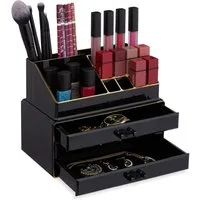 relaxdays Make-Up Organizer mit 3 Schublade, Schwarz-Gold