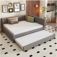 BlingBin Polsterbett mit Ausziehbares Schlafsofa, Daybett, Einzelbett (1er Set, 1-tlg., Multifunktionsbett mit Lattenrost, 140x200 cm), Jugendbetten Kinderbetten Gästebetten, Samtstoff, Grau