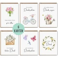 Things of Happiness Dankeskarte Dankeskarte, Karte Danke sagen, Set mit 6 Dankeskarten im Aquarell Stil