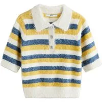 Next Strickpullover Strick-Polo-Kurzarmpullover mit Schmuckknopf (1-tlg)