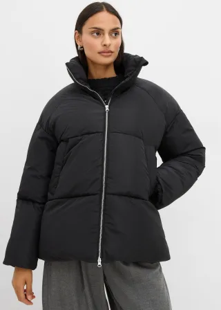 bonprix Puffer-Jacket, schwarz, Gr.52, Weit geschnittene Steppjacke mit schrägen Leistentaschen vorne und überschnittenen Schultern