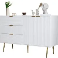 Refined Living Sideboard Wohnzimmerschrank mit Türen und Schubladen, Kommode mit goldene Griffe (120L x 38B x 80,5 H(cm), mit 3 Schubladen und 2 Türen mit Innenregalen bietet, Aufbewahrungsschrank, mit goldenen Griffen und Beinen, 1 St., Hochwertige 