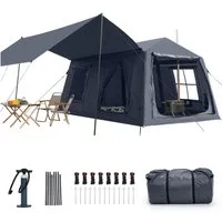 Meulbaty aufblasbares Zelt Air Glamping Zelte, Gampingzelt aus wasserdichtem Oxford-Stoff, Personen: 8 (1 tlg), mit aufrollbarem Trennvorhang & 4 großzügigen Belüftungsfenstern