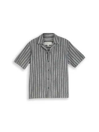Denim Tom Tailor - Relaxed Fit Resort Hemd mit Leinenanteil black greyish stripe - Gr. - L