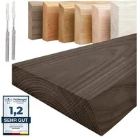 LAMO Manufaktur Wandregal Holz Baumkante Regal Farbe: Schwarz Invisible: Schweberegal 40 cm, Komplett-Set, 40mm stake Massivholzplatte