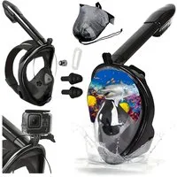 Realb2b Tauchermaske Tauchermaske Schnorchelmaske Vollgesicht L/XL Panorama Anti Fog Maske, (Vollgesicht Schnorchelmaske LXL Panorama Dry Top schwarz Set Gummi, Schnorchelmaske Vollgesicht Erwachsene LXL Panorama Schnorchel Stoff), 180 Grad Sichtfeld
