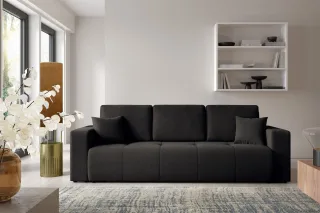 Sofa 3-Sitzer mit Schlaffunktion AUGUSTO in Stoff Wind Schwarz