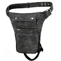 Alpha Speeds Beintasche / Bauchtasche aus echtem Leder Motorrad, Biker & Freizeit Antik Grau, hochwertiges Echtleder, 3 Frontfächer & 1 großes Rückfach