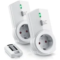 BEARWARE Funksteckdose Dimmbare Funk Steckdosen 2er Set mit Fernbedienung, IP20, für den Innenbereich / Indoor, integrierter Berührungsschutz, Dimmbar
