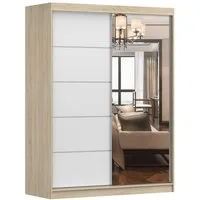 MOEBLO Kleiderschrank LARA 05 (mit Spiegel Schwebetürenschrank 2-türig Schrank mit vielen Einlegeböden und Kleiderstange, Gaderobe Schiebtüren Schlafzimmer-Wohnzimmerschrank Modern Design), (BxHxT): 150x200x61 cm