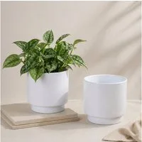 matches21 HOME & HOBBY Blumentopf Übertöpfe in Ø 10,5 cm, Weiße Blumentöpfe im 2er Set (2 St), Blumenübertöpfe aus Keramik für Zimmerpflanzen