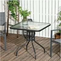 Outsunny Gartentisch aus Metall, 76x76 cm, wetterfest, mit Schirmloch (quadrarisch Balkontisch, 1-St., rutschfest Buffettisch), für Outdoor, Garten, Terrasse, Balkon, Schwarz