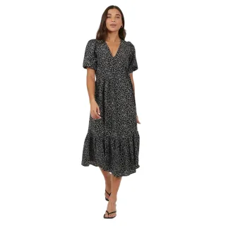 Brave Soul - Wickelkleid für Damen, Puffärmel (Schwarz/Weiß)