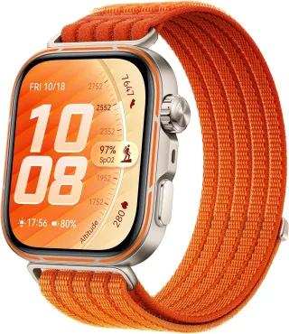 Huawei Watch Fit 5 Pro [inkl. Nylon-Armband orange] 44mm Aluminiumgehäuse orange/silber