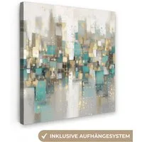 OneMillionCanvasses® Leinwandbild Abstrakt - Blöcke - Gold - Skyline, Fotodruck (1 St), Wandbild, Deko Schlafzimmer Wohnzimmer Flur 20x20 cm