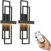 LOHAS-LED Wandleuchte Aufladbare geometrische Metall-Wandleuchten 2er-Set matt schwarz, LED fest integriert, Warmweiß, 8000mAh Akku mit Touch & RF-Fernbedienung, stufenlos dimmbar
