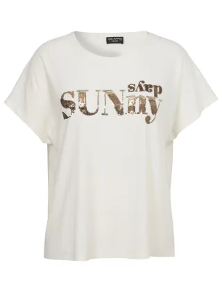 VIA APPIA DUE - T-Shirt mit schimmerndem Schriftzug beige - Gr. - 42