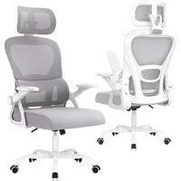 ZAISZE Bürostuhl Ergonomischer Bürostuhl mit Kopfstütze & verstellbaren Armlehnen (atmungsaktiver Mesh-Bezug, Rücken- und Taillenstütze, Neigung fixierbar bei 90° (maximal kippbar bis 120), C-förmige Lordosenstütze, Drehstuhl, Bürostühle Wippfunktion