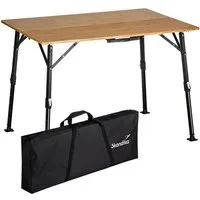 Skandika Campingtisch Tobro Bambus Klapptisch, Gartentisch, klappbar, faltbar, Balkontisch (Seitlicher Tragegriff, Platte Bambus, spritzwassergeschützt), stufenlos höhenverstellbar, 100 kg belastbar, wetterfest, Tragetasche