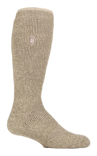 Heat Holders - Mens Long Leg Outdoor Merino Wool Thermal Socks with Reinforced Heel and Toe for Winter - Oatmeal