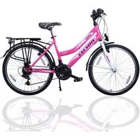 Talson Cityrad 26 Zoll Cityrad, 21 Gang Shimano, Kettenschaltung, mit Beleuchtung nach StVZO und Gepäckträger Rosa