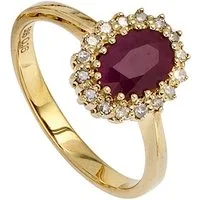 JOBO Diamantring, 585 Gold mit 16 Diamanten und Rubin