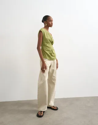 TOPSHOP - TSCASA CINCHED WAIST TOP WVN Sage Green - Gr. - 34