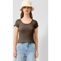 QS Kurzarmshirt T-Shirt Rippshirt mit Spitzenkante