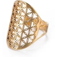 Saraswati Fingerring Ring "Blume des Lebens" Edelstahl vergoldet offen verstellbar (kleinst