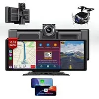 Goldstern-Tech 2 in 1 DriveVision Navigation Dashcam (4K Ultra HD, WLAN (Wi-Fi), Bluetooth, FM-Transmitter, GPS, Nachtsicht sowie Wireless Apple CarPlay & Android Auto, mit AHD Rückfahrkamera, Wireless CarPlay & Android Auto)