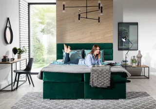 Boxspringbett Schlafzimmerbett FESTO 160x200cm Stoff Monolith Dunkelgrün
