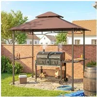 Outsunny Grillpavillon Balkonpavillon mit Ablagen Flammhemmendes Doppeldach, mit 4 Seitenteilen, (Gartenzelt, Grillpavillon), für Garten, Balkon, Kaffeebraun