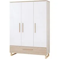 roba® Kleiderschrank Noah - moderner Schrank in Scandi Design fürs Kinderzimmer Griffe und Füße aus Massivholz - Stabiles Design - Walnuss / Weiß
