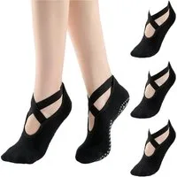 Mutig Sportsocken 3 Paar Premium Pilates-Socken Dame Weich, Rutschfeste Baumwollsocken (für Yoga, Barre, Pilates,Tanz, Barfuß, Trampolin, Zuhause, Krankenhaus, Einheitsgröße für 36-40, Atmungsaktive Socken für Fitness Ballett) Socken für Rutschschutz