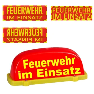 Vorteilspreis-Bundle "Einsatzfahrt" | Einsatz Wendeschild WSB2 für die Sonnenblende | Magnetschild XL 30x10 cm | Dachaufsetzer "Feuerwehr im Einsatz"