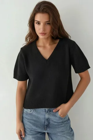 V-Ausschnitt Kurzarmpullover
