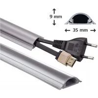 Hama Kabelkanal 1m PVC Kabelkanal Selbstklebend Leitungskanal Grau (1x Kabelkanal 1m), Kabelkanal halbrund Sockel Wand Boden Aufputz TV Beamer PC Audio HiFi