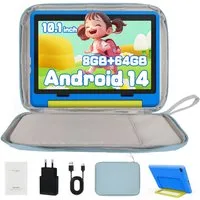 BUFO 10'' Android 64GB 1280x800 HD IPS WiFi 6 Lern Kinder Tablet (10", 64 GB, Android 14, 5G WiFi, Kids Bumper Blau, Elterliche Kontrolle, Anti-Blaulicht)