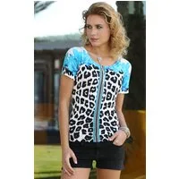Passioni Kurzarmpullover mit Leoparden- und Blumenmotiven