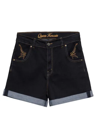 Queen Kerosin Damen Denim Shorts schwarz