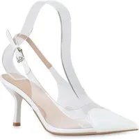 VAN HILL 21668038 KY L-19 Damen Pumps White 38 Slingpumps Damen Slingpumps Pumps Spitze Stiletto Transparente Party